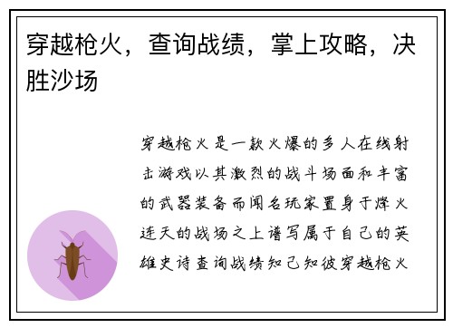 穿越枪火,查询战绩,掌上攻略,决胜沙场